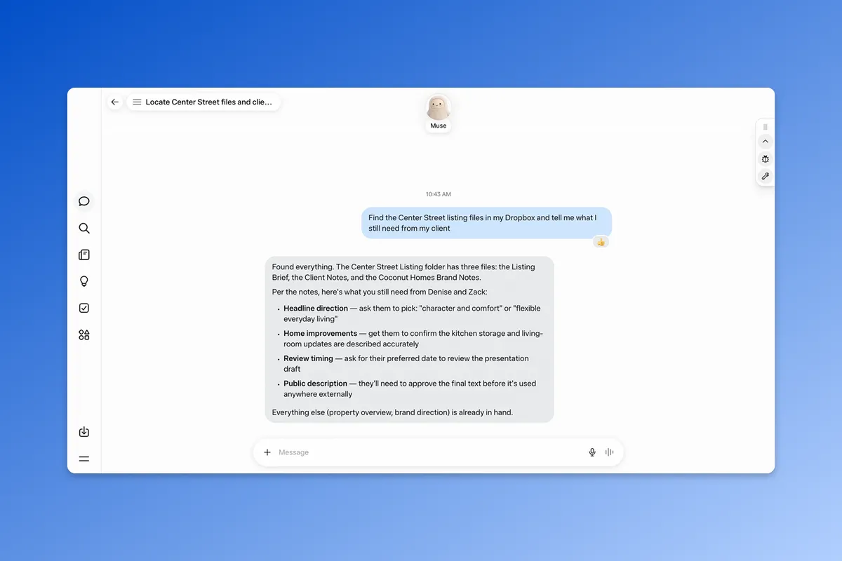 A Dropbox-fájlokból dolgozhat a Meta Muse személyes ügynöke