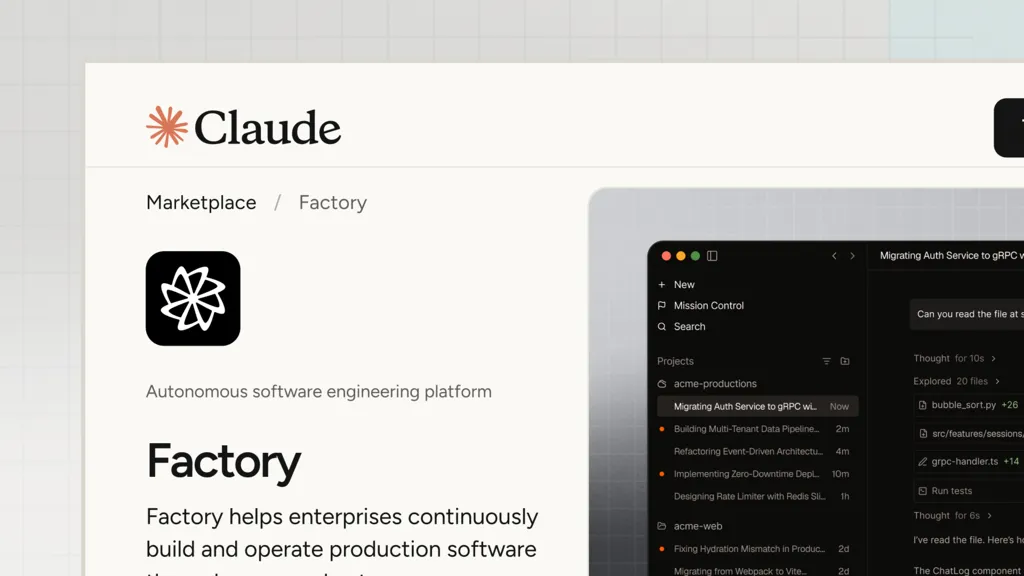 A Factory bekerült az Anthropic Claude Marketplace piacterére