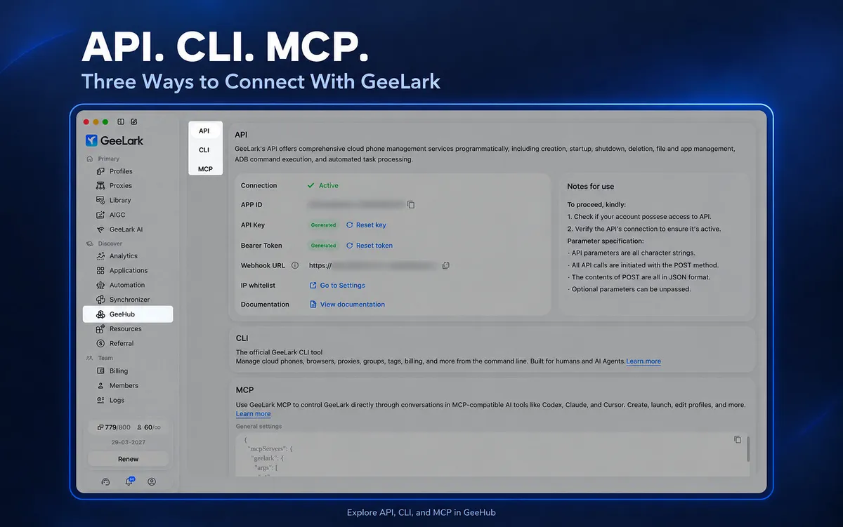 A GeeLark API-val, parancssorral és AI-asszisztensekkel bővíti felhős telefonos munkafolyamatait