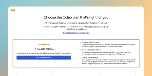A Google AI-előfizetések része lett több prémium Colab-funkció