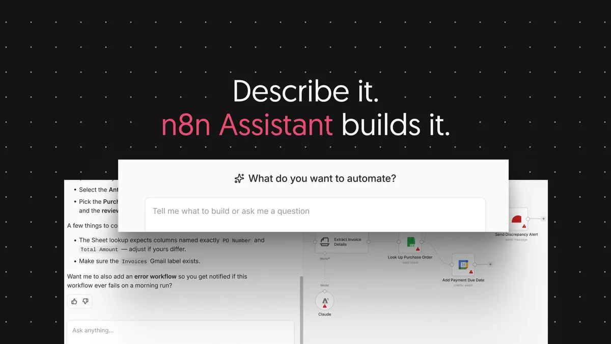 Az n8n Assistant felépíti, lefuttatja és javítja az automatizációkat