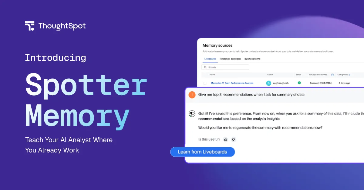 A ThoughtSpot Spotter Memory mostantól megőrzi az üzleti kontextust